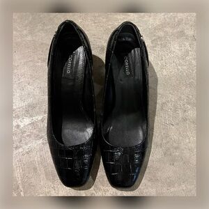 Crocodile Embossed Leather Block Heels